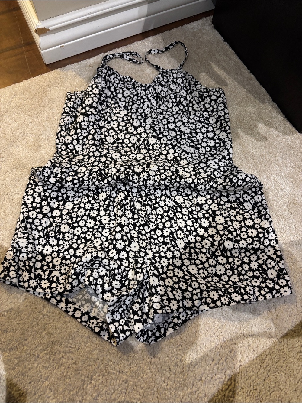 Black & White Floral Girls One-Piece Romper